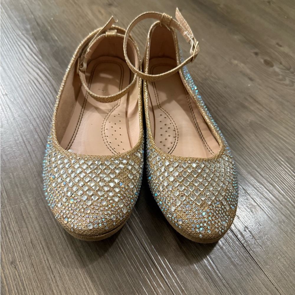 Shimmering Gold Rhinestone Flats